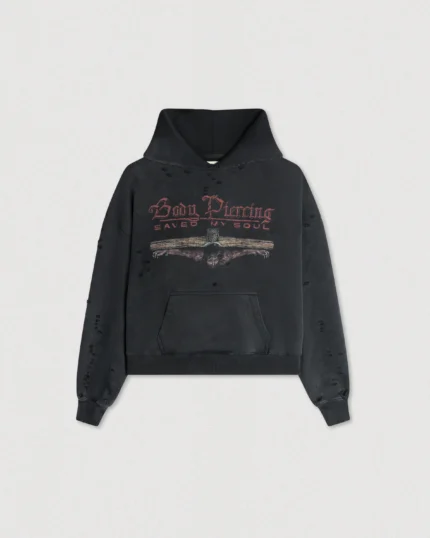 SELAH BODY PIERCING" DISTRESSED HOODIE