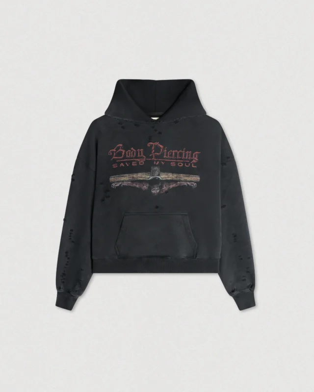 SELAH BODY PIERCING" DISTRESSED HOODIE